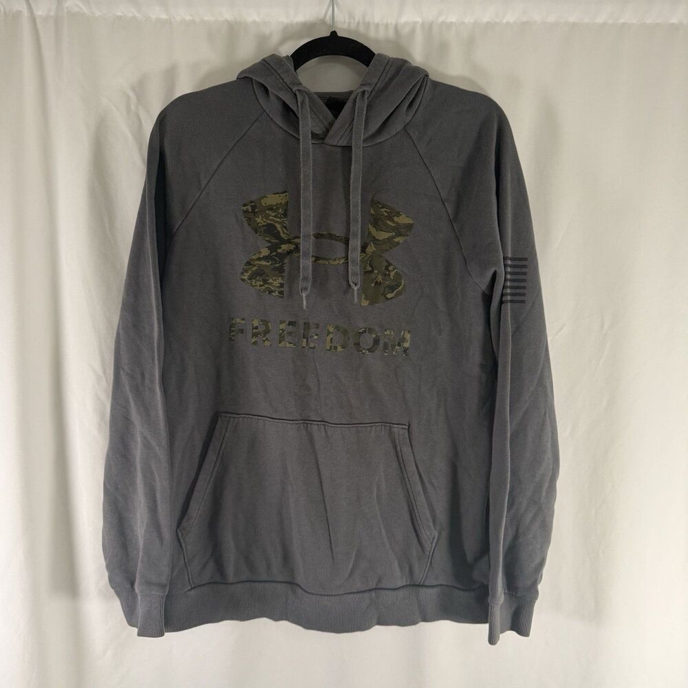 Under Armour Freedom Camo Hoodie Men's Medium Grey Pullover Drawstring Pockets